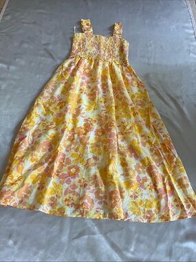 mittoshop Yellow & Peach Floral Smocked Maxi Dress